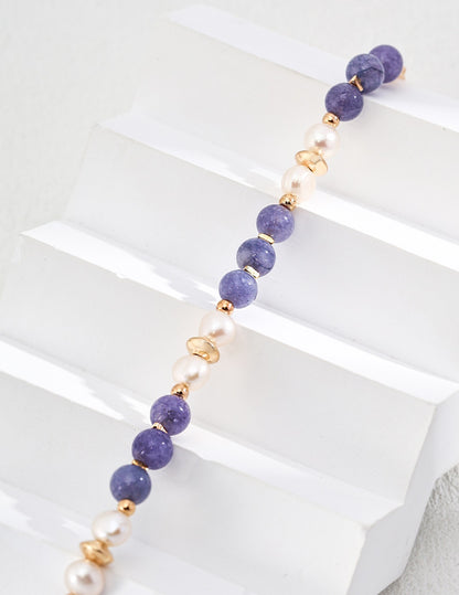 S925 Silver Simple Natural Pearl Purple Kunzite Bracelet