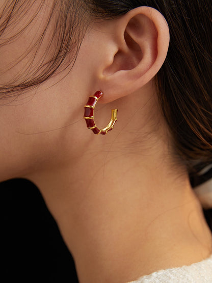 Chinese red glaze drip earrings