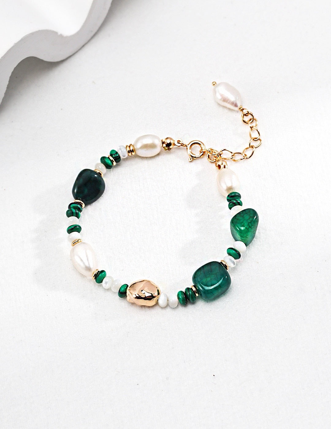 Sterling Silver Pearl Agate Bracelet Malachite