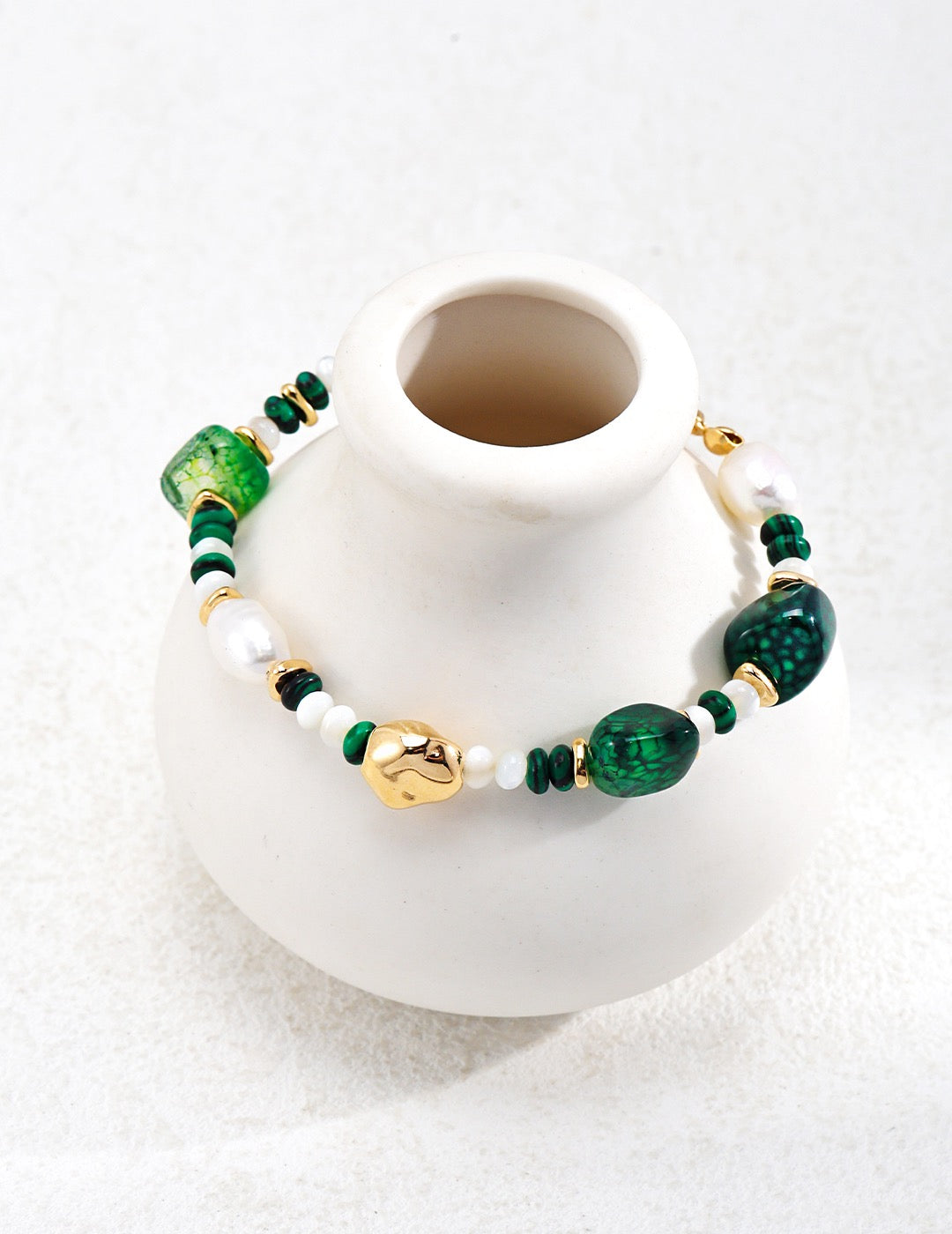 Sterling Silver Pearl Agate Bracelet Malachite