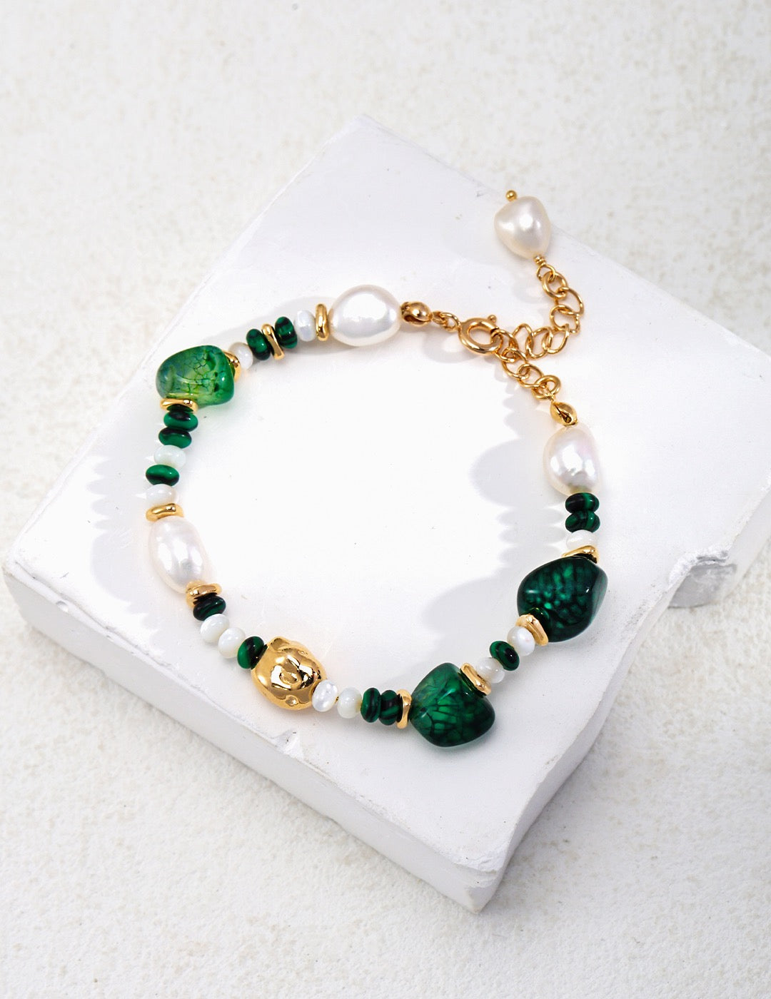 Sterling Silver Pearl Agate Bracelet Malachite