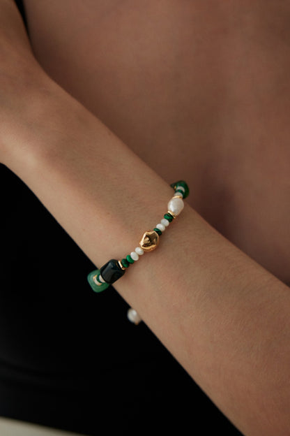 Sterling Silver Pearl Agate Bracelet Malachite