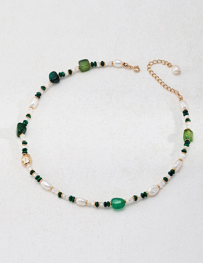 Sterling Silver Pearl Agate Necklace Malachite