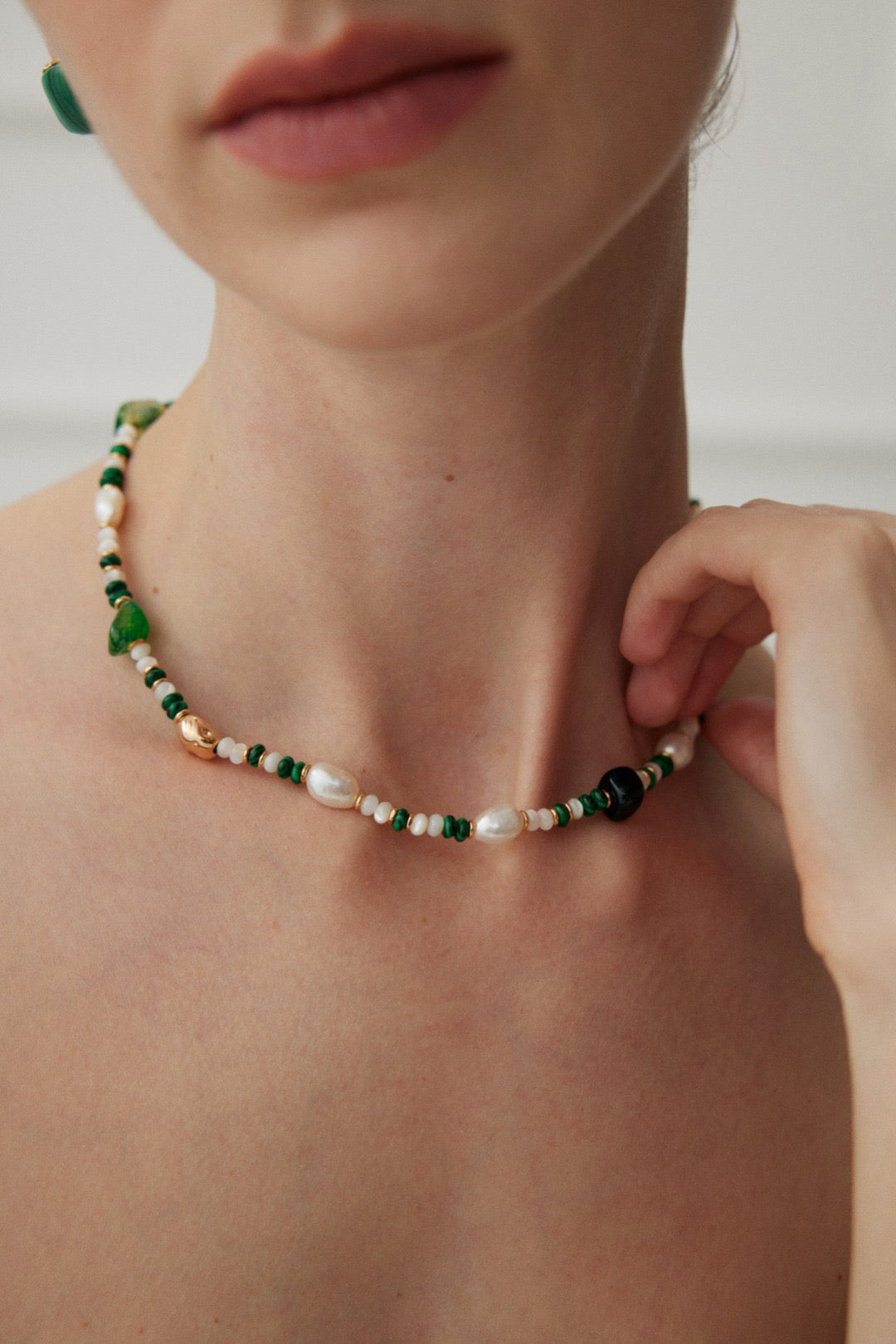 Sterling Silver Pearl Agate Necklace Malachite