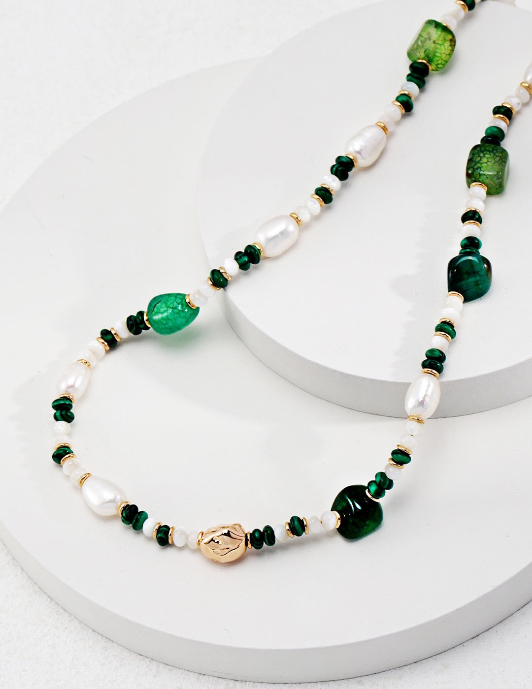 Sterling Silver Pearl Agate Necklace Malachite