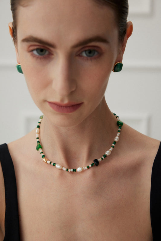 Sterling Silver Pearl Agate Necklace Malachite