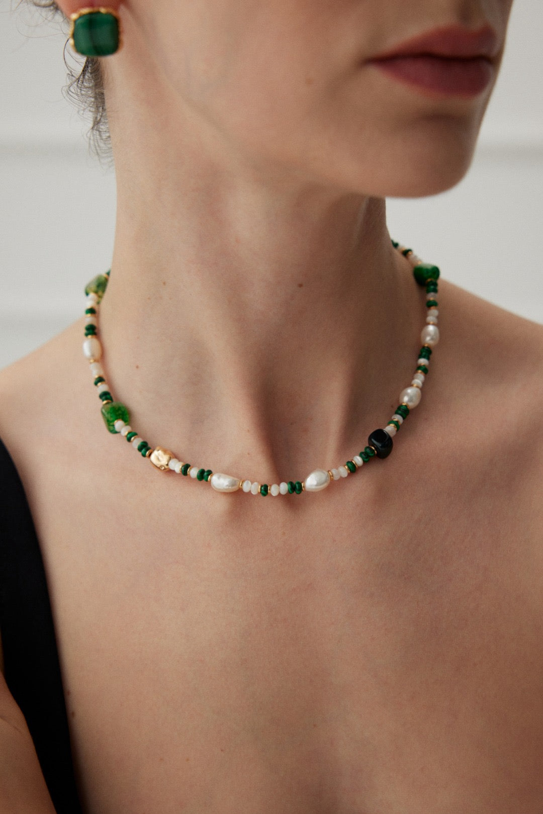 Sterling Silver Pearl Agate Necklace Malachite