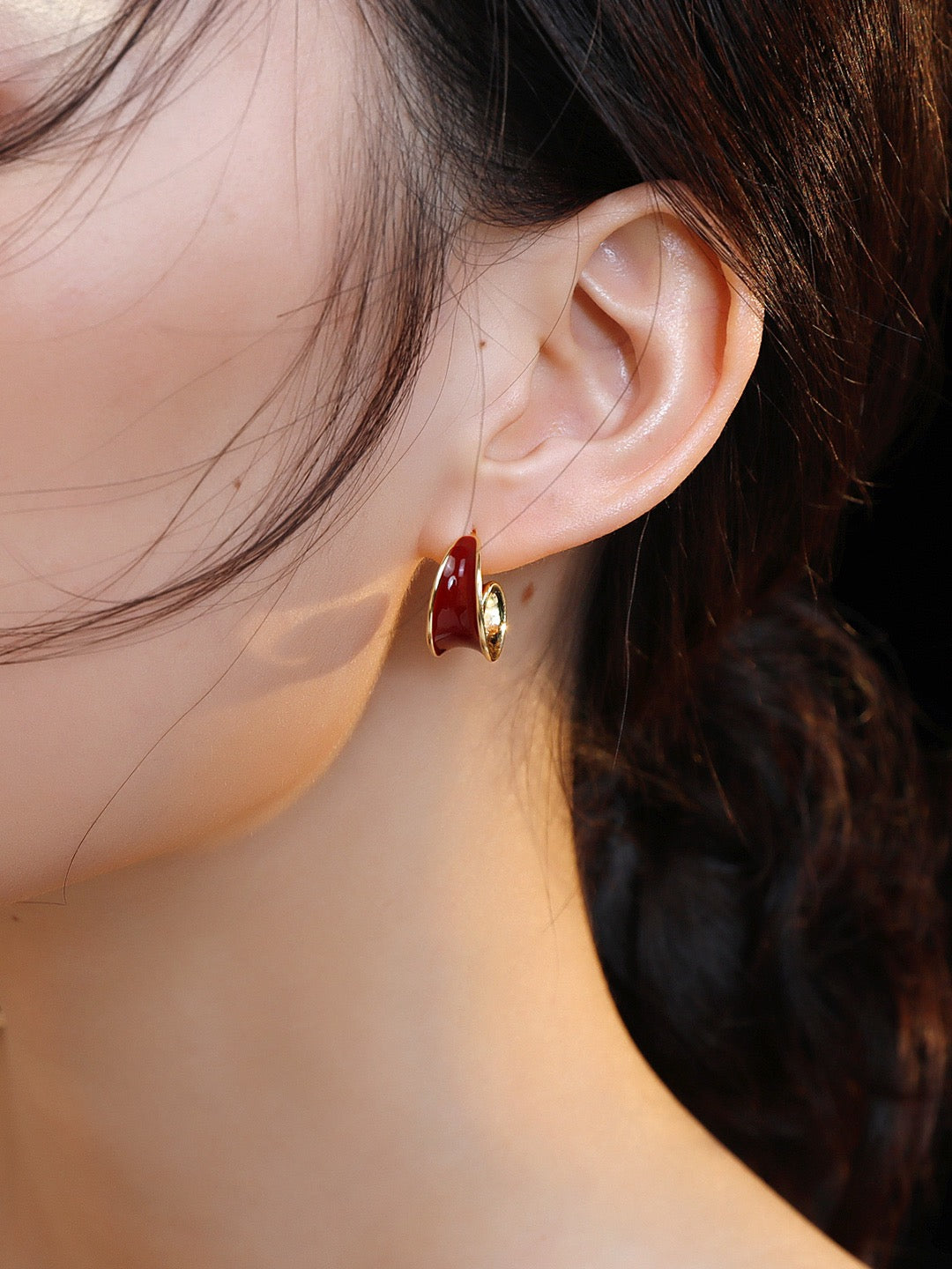 Chinese red glaze drip earrings