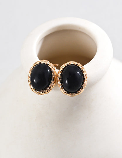 S925 Silver Simple Black Onyx Earrings