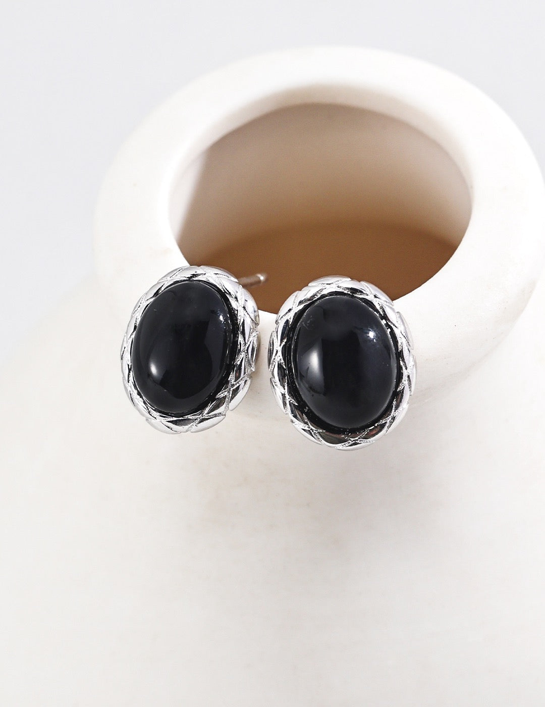 S925 Silver Simple Black Onyx Earrings