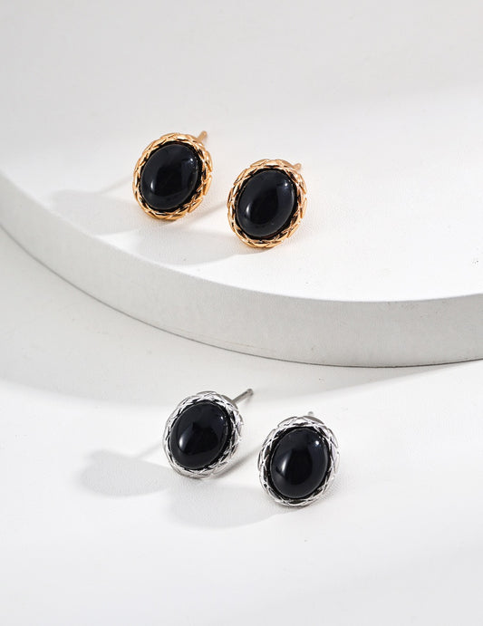 S925 Silver Simple Black Onyx Earrings