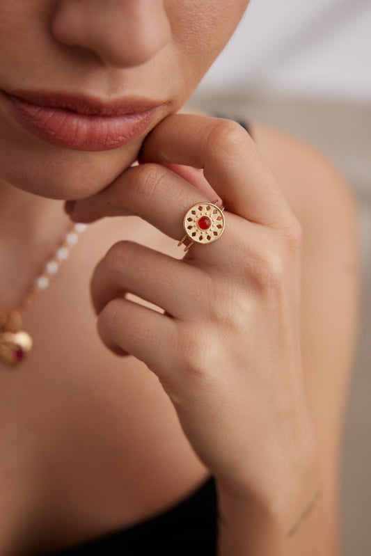 Sterling silver red agate ring