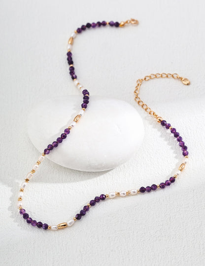 S925 Silver Vintage Natural Pearl Amethyst Necklace