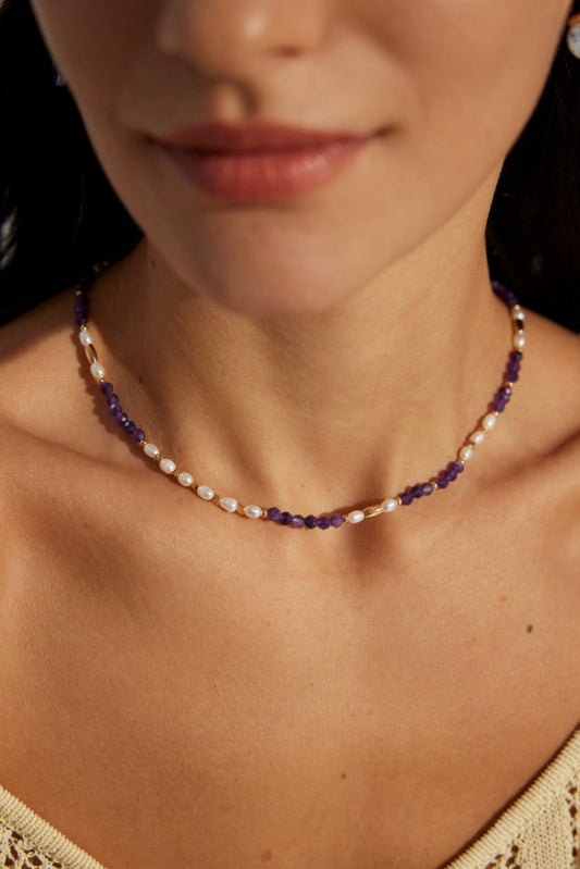 S925 Silver Vintage Natural Pearl Amethyst Necklace