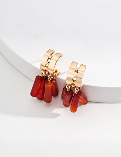 S925 Silver New Chinese Agate Earrings