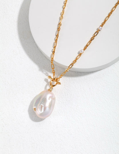 Sterling silver baroque pearl long necklace (each baroque pearl is unique in shape)