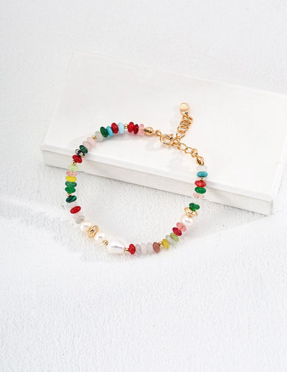 Sterling Silver Pearl Dopamine with Color Stone Bracelet