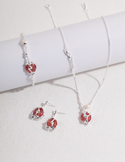 New Chinese style "Sunset" series design Pure silver strawberry crystal necklace