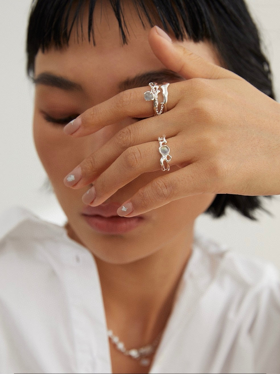 Sterling silver grey moonstone ring