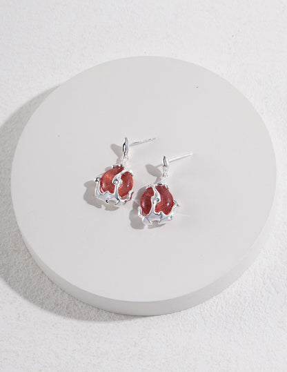 Sterling silver strawberry crystal earrings