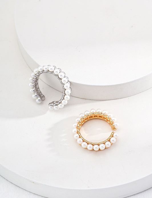 ins half pearl and half silver ring