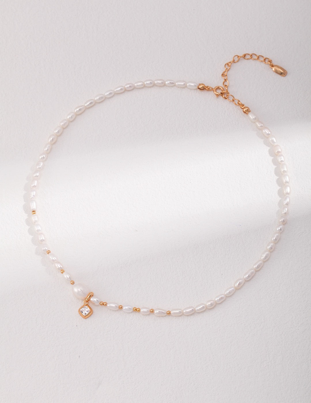 Sterling silver pearl zircon necklace