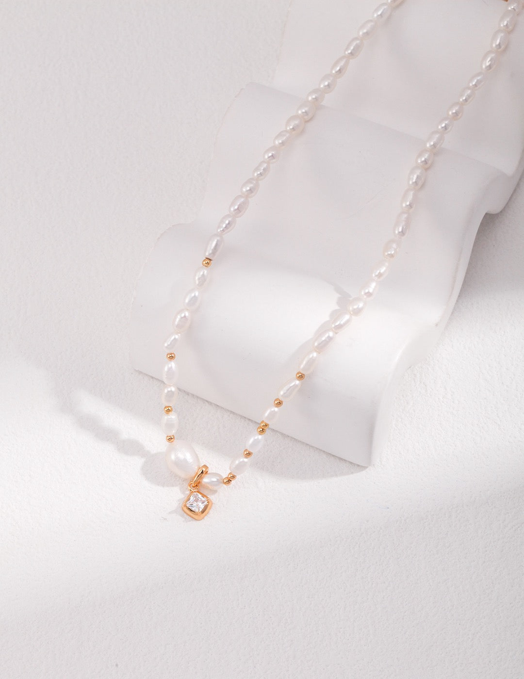 Sterling silver pearl zircon necklace