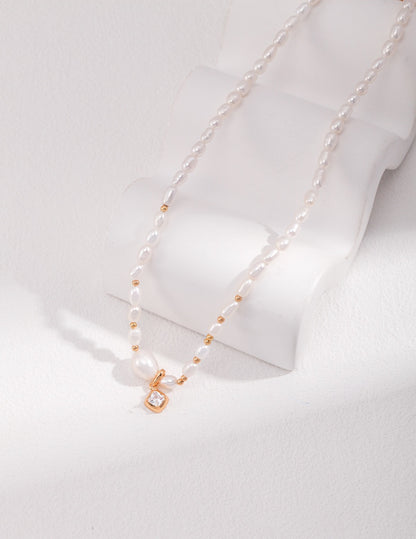 Sterling silver pearl zircon necklace