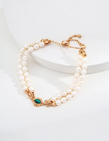 S925 Silver Simple Natural Pearl Malachite Bracelet