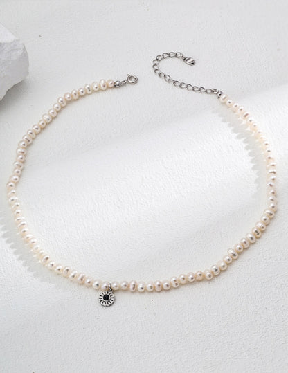 S925 silver natural pearl red black agate necklace