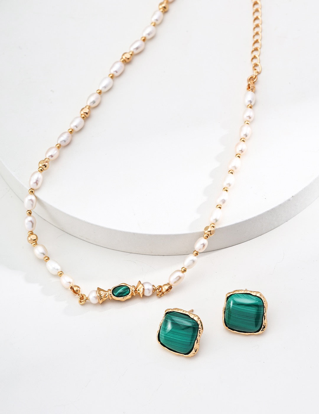 S925 Silver Simple Natural Pearl Malachite Necklace