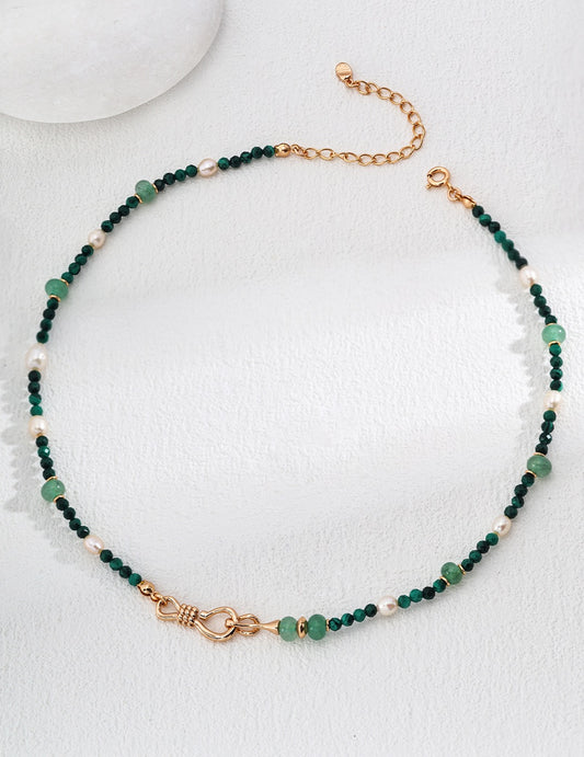 S925 Silver Green Aventurine Natural Malachite Pearl Necklace (Necklace/Bracelet Dual Purpose)