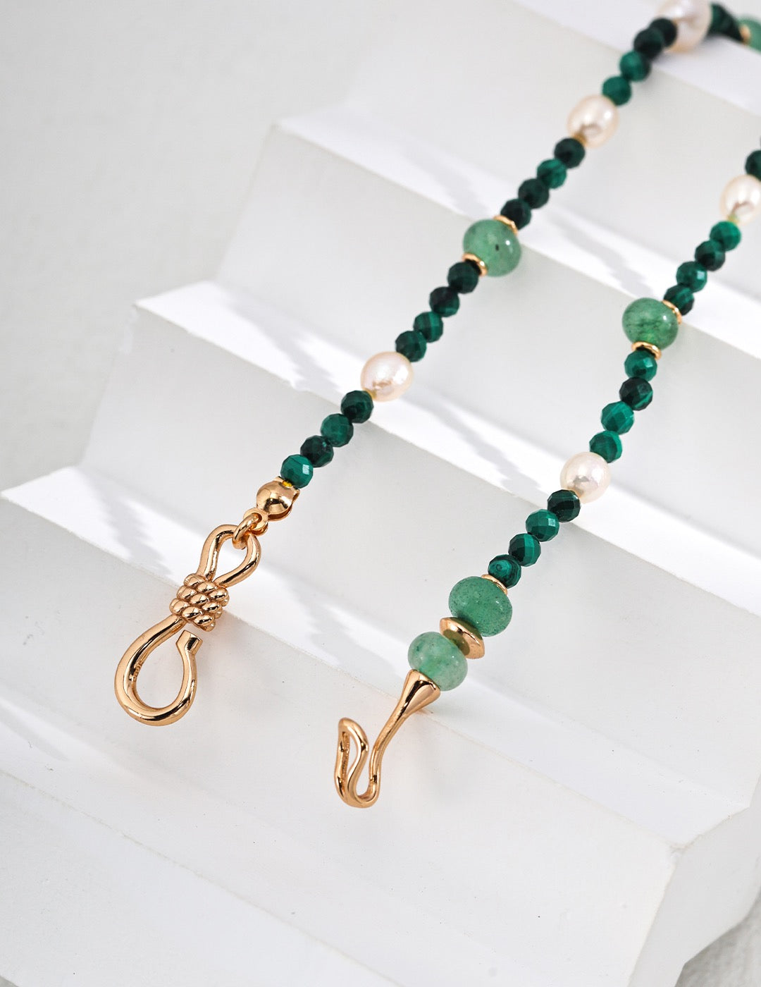 S925 Silver Green Aventurine Natural Malachite Pearl Necklace (Necklace/Bracelet Dual Purpose)