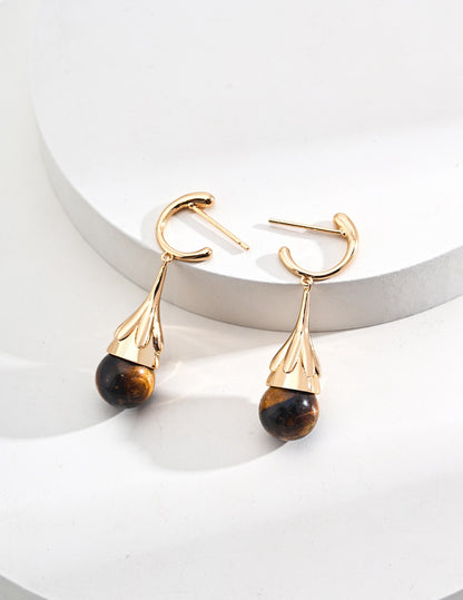 Sterling Silver Black Onyx/Tiger Eye Earrings