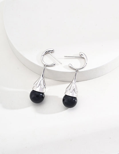 Sterling Silver Black Onyx/Tiger Eye Earrings